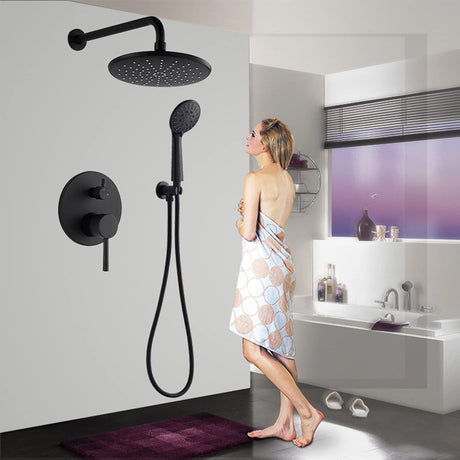 Toplight Shower Set Bathroom Concealed Wall Mounted Two- Function Round Overhead Rain Shower Set Chrome/Matte Black - RS-9008 & RS-9008B