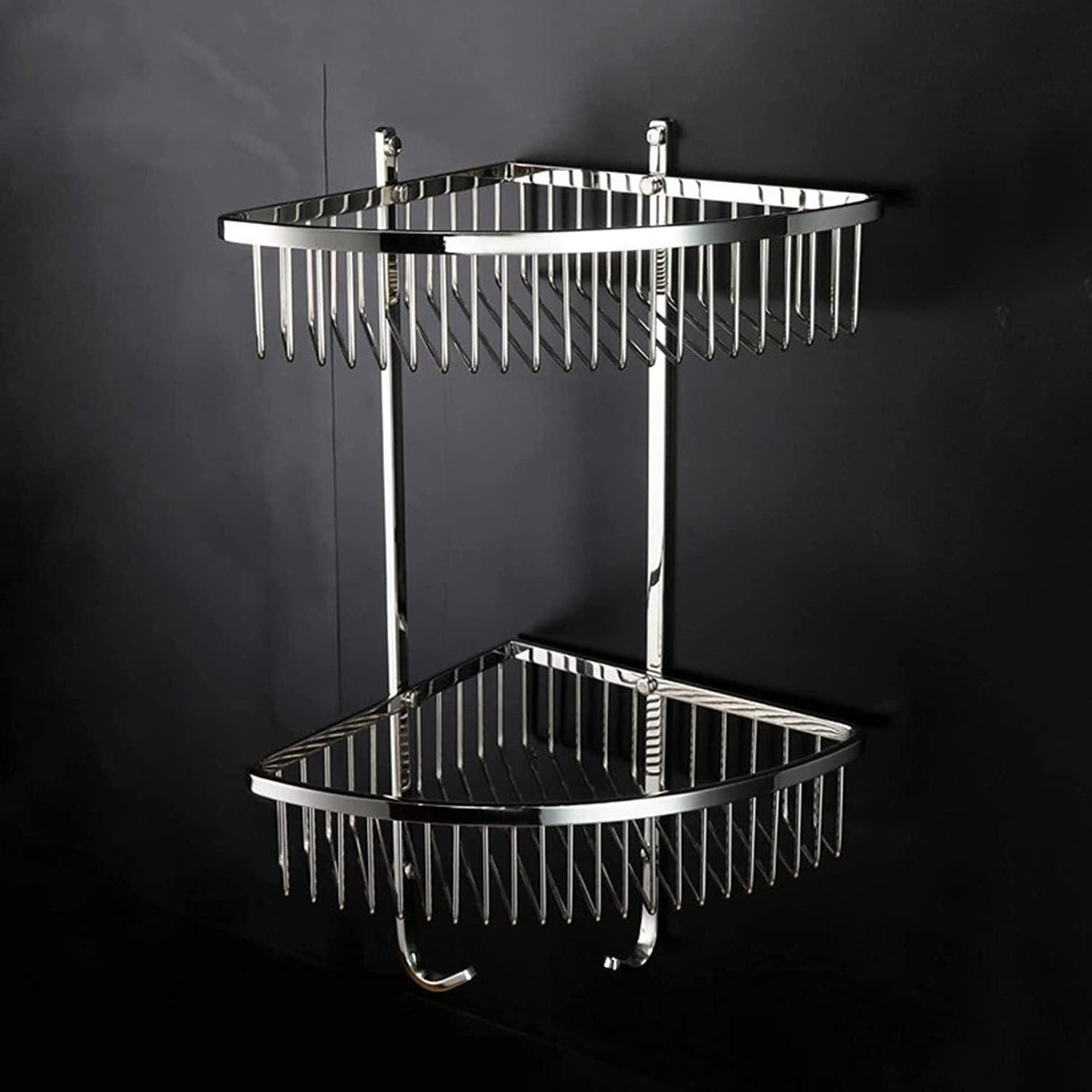 Toplight Bathroom Accessories Bathroom Stainless Steel Chrome Corner 2 Tier Shower Caddy Basket with Hooks - NB032