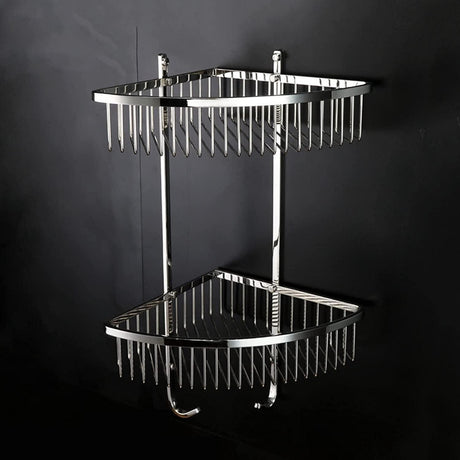 Toplight Bathroom Accessories Bathroom Stainless Steel Chrome Corner 2 Tier Shower Caddy Basket with Hooks - NB032