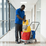 Topmop Cleaning Tools & Accessories Topmop 60L Dual-Bucket Mop Trolley with Down-Press Wringer | Chrome & Black Handle