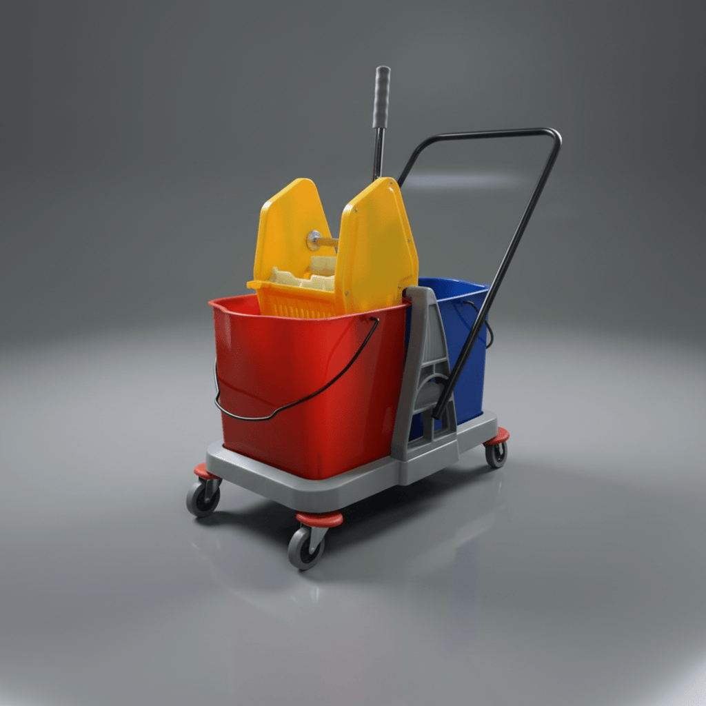 Topmop Cleaning Tools & Accessories Topmop 60L Dual-Bucket Mop Trolley with Down-Press Wringer | Chrome & Black Handle
