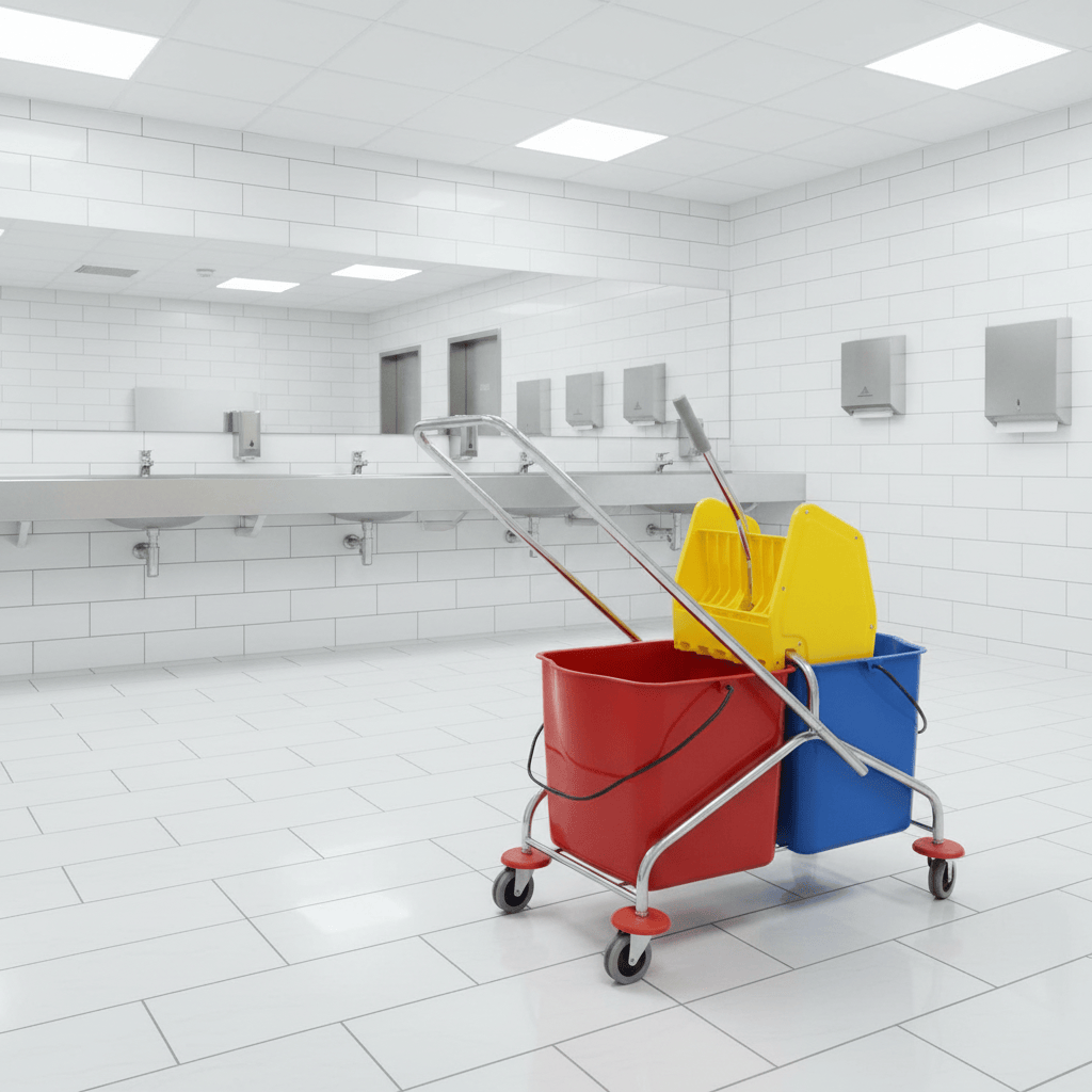 Topmop Cleaning Tools & Accessories Topmop 60L Dual-Bucket Mop Trolley with Down-Press Wringer | Chrome & Black Handle