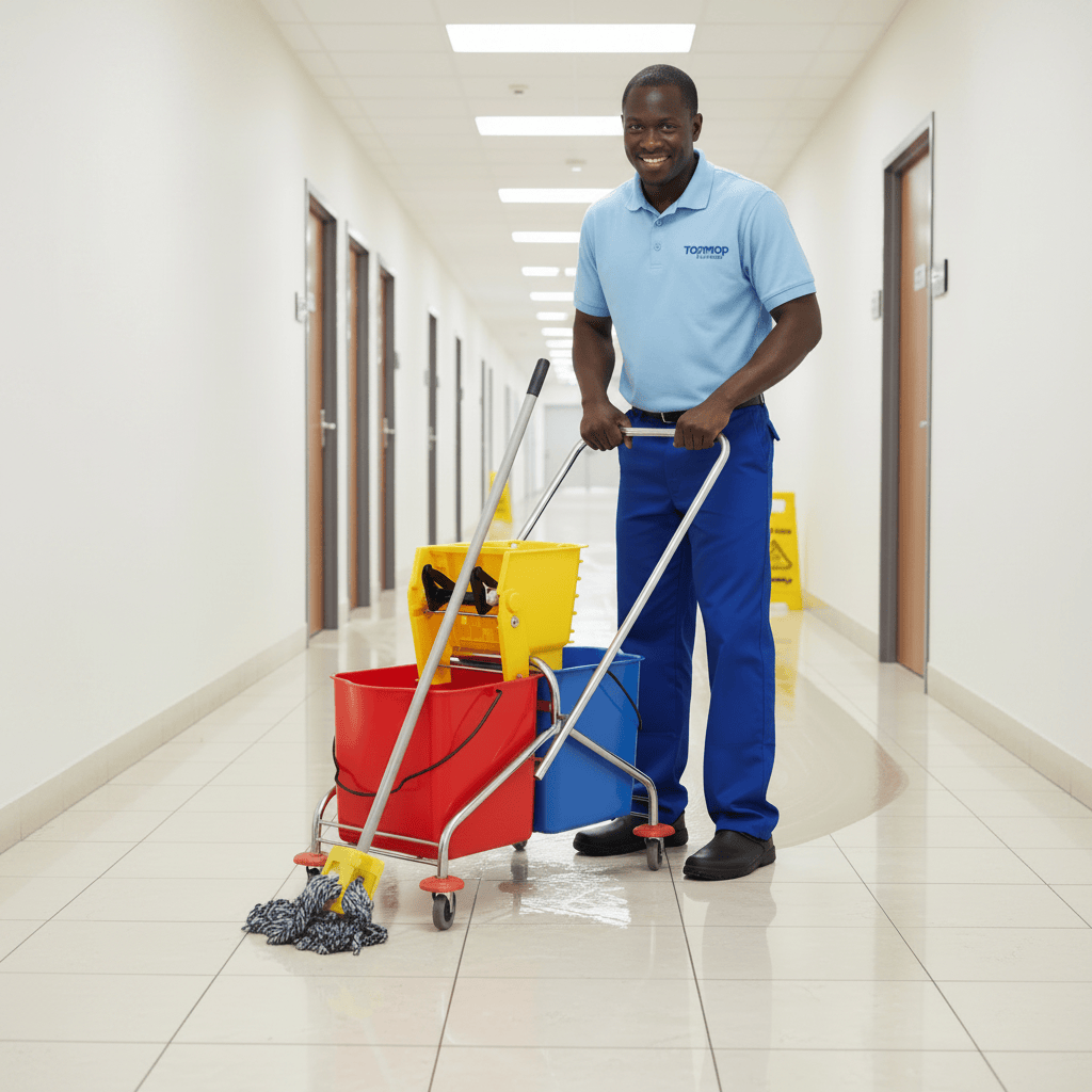 Topmop Cleaning Tools & Accessories Topmop 60L Dual-Bucket Mop Trolley with Side-Press Wringer - B-043