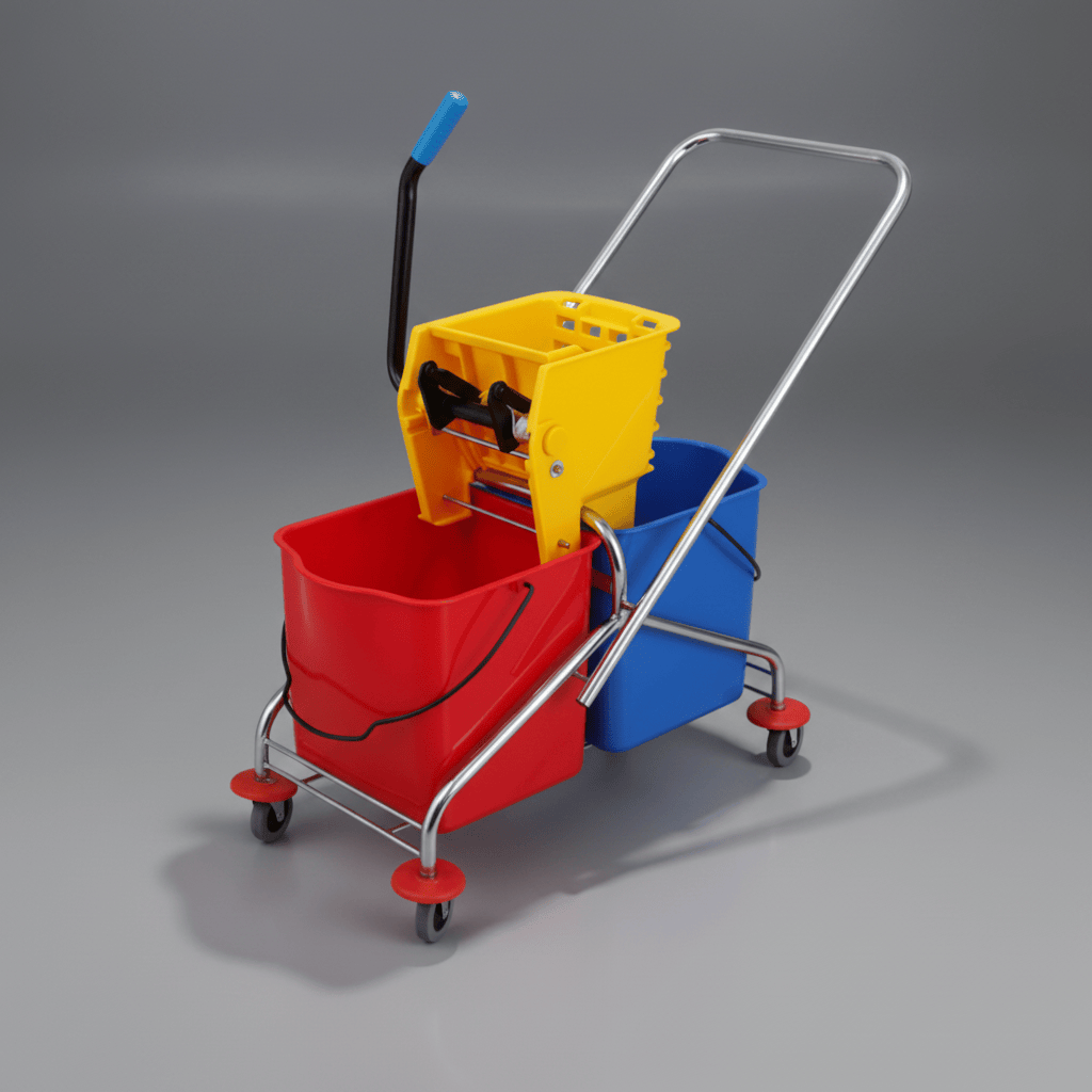 Topmop Cleaning Tools & Accessories Topmop 60L Dual-Bucket Mop Trolley with Side-Press Wringer - B-043