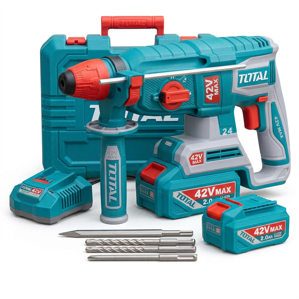 Total 42V rotary hammer kit on white