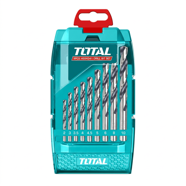 Total nine-piece HSS drill bit set on white