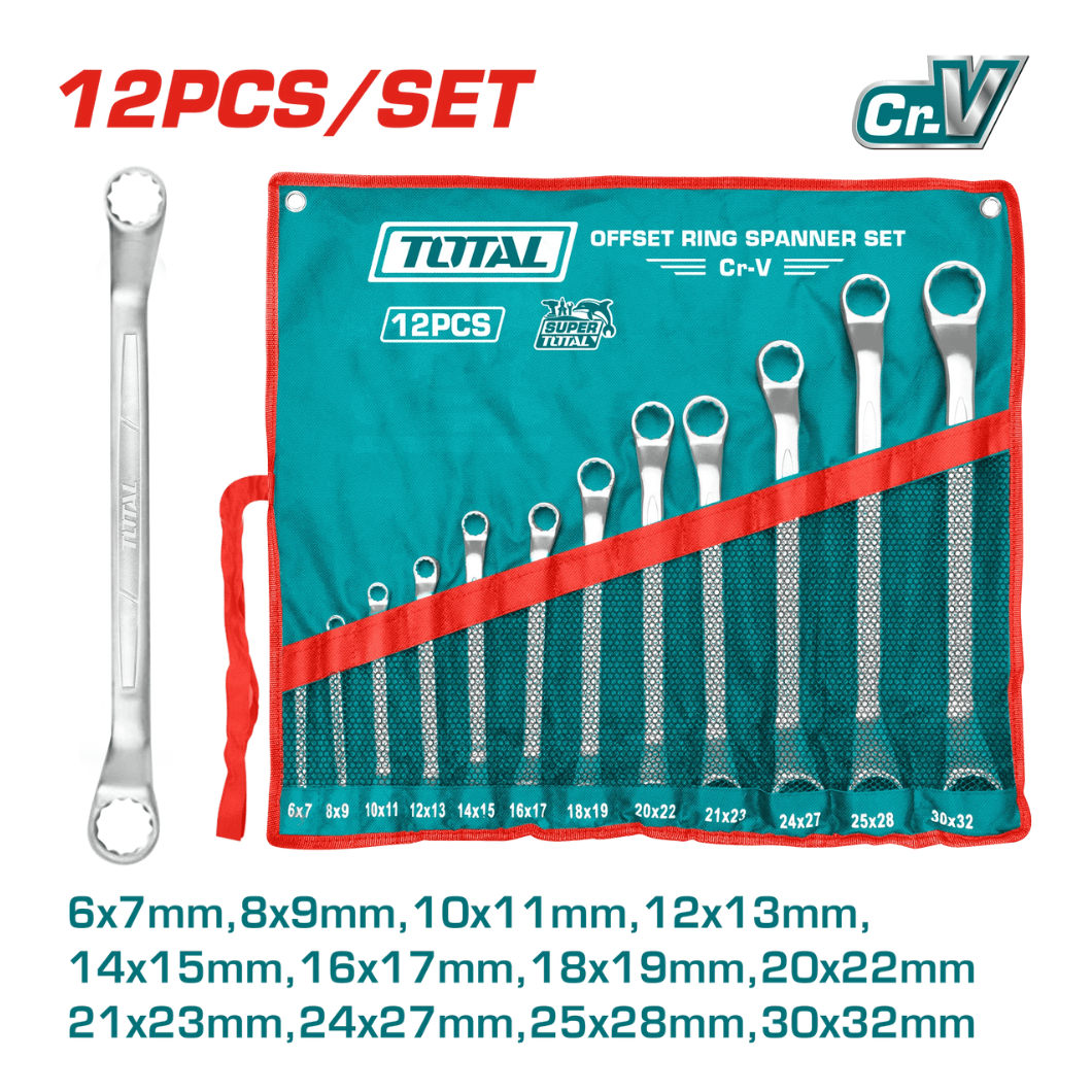 Total Wrenches Total 12 Pieces Offset Ring Spanner Set 6- 32mm - THT1024121