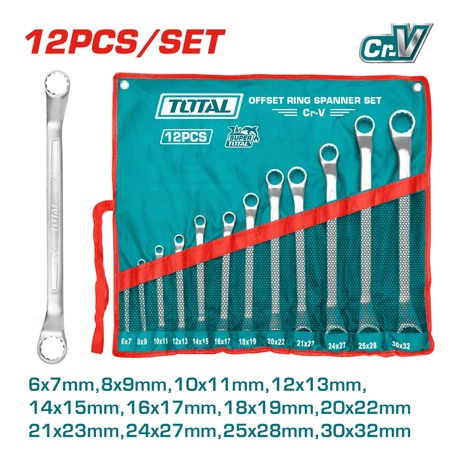 Total Wrenches Total 12 Pieces Offset Ring Spanner Set 6- 32mm - THT1024121