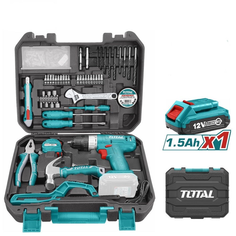 Total Tool Set Total 128 Pieces Tool Set with 12V Li-ion Cordless Drill - THKTHP11282