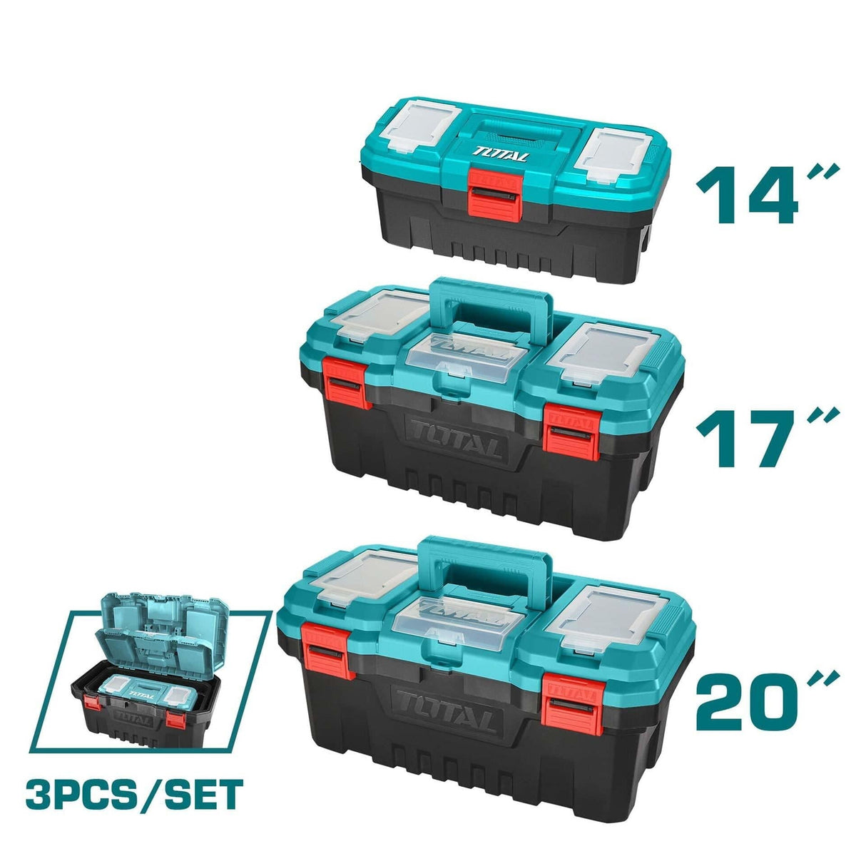 Total Tool Boxes Bags & Belts Total 3 Pieces Plastic Tool Boxes - TPBXK0031