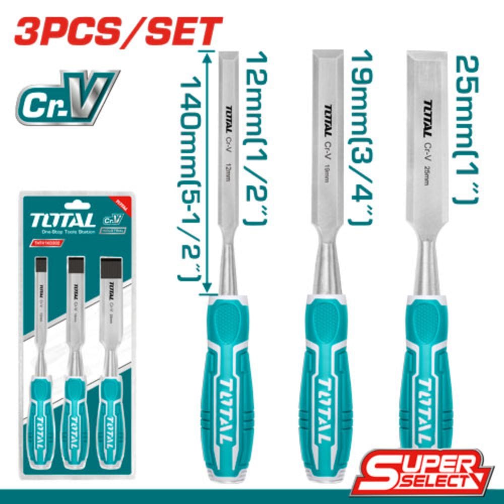 Total Chisels Files Planes & Punches Total 3 Pieces Wood Chisel Set - THT41K0302