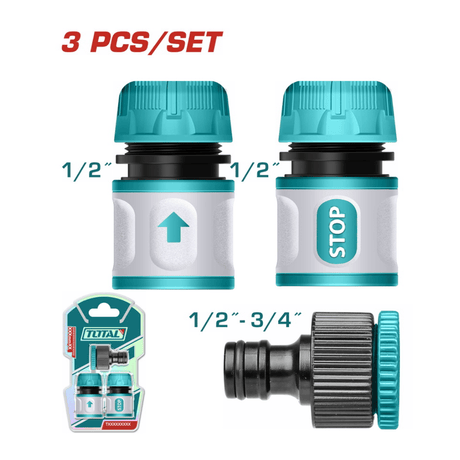 Total Gardening Tool Total 3pcs Hose quick connectors set - THWS030301