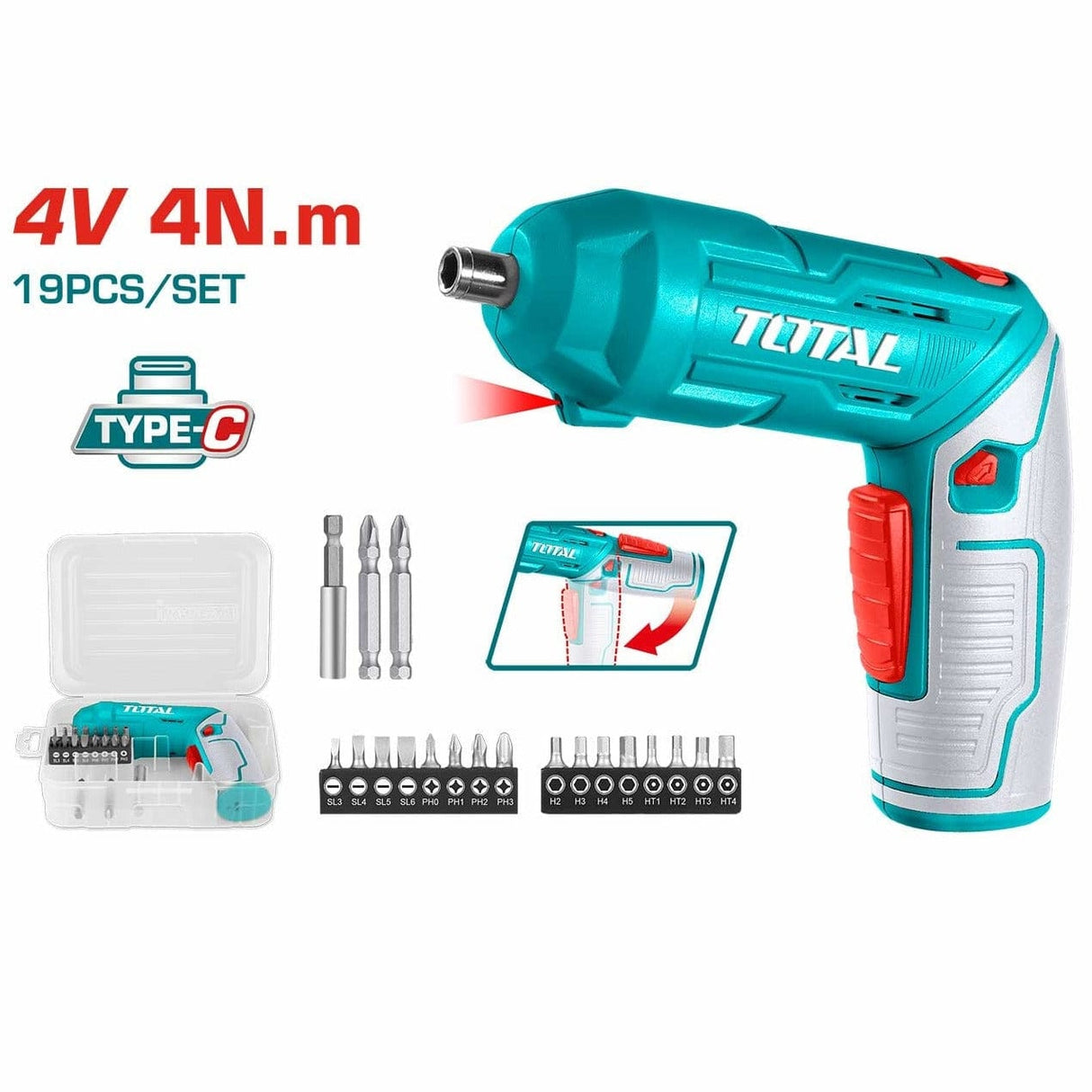 Total Powered Screwdriver Total 4V Li-ion Cordless Screwdriver - TSDLI0442