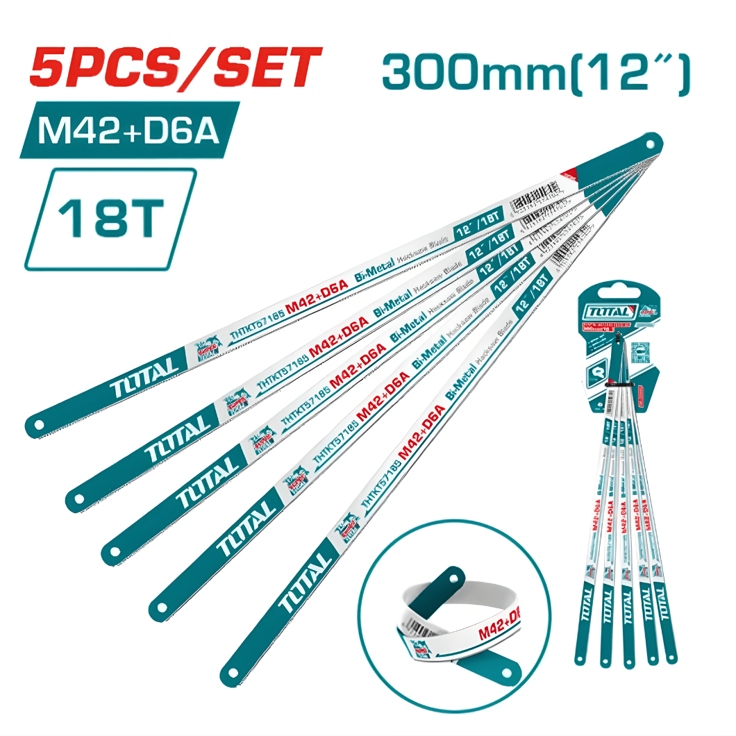 Total Hand Saws & Cutting Tools Total 5 Pieces 300mm Bi-Metal Hacksaw Blade 18T - THTKT57185