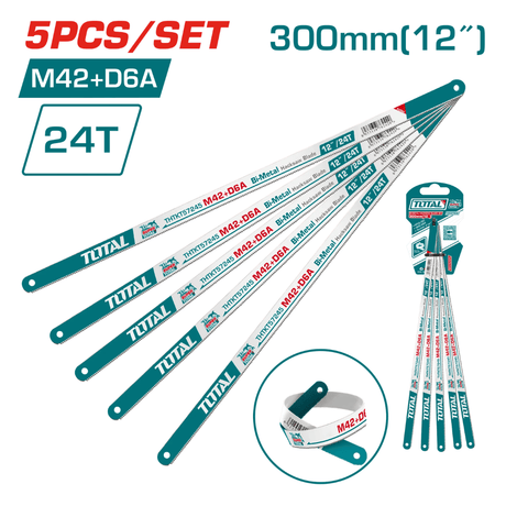 Total Hand Saws & Cutting Tools Total 5 Pieces 300mm Bi-Metal Hacksaw Blade 24T - THTKT57245