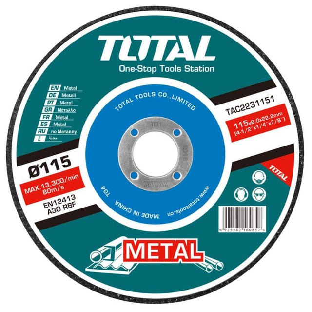 Total Grinding & Cutting Wheels Total Abrasive Metal Grinding Disc 115 X 6mm X 22.2mm - TAC2231151