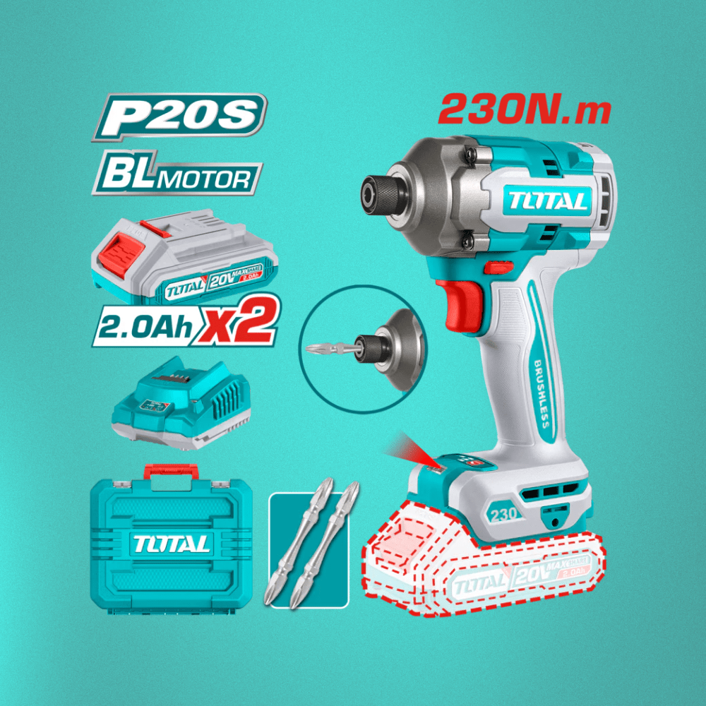 Total Drill Total Lithium-Ion 20V Brushless Cordless Impact Driver With Battery And Charger - TIRLI2023
