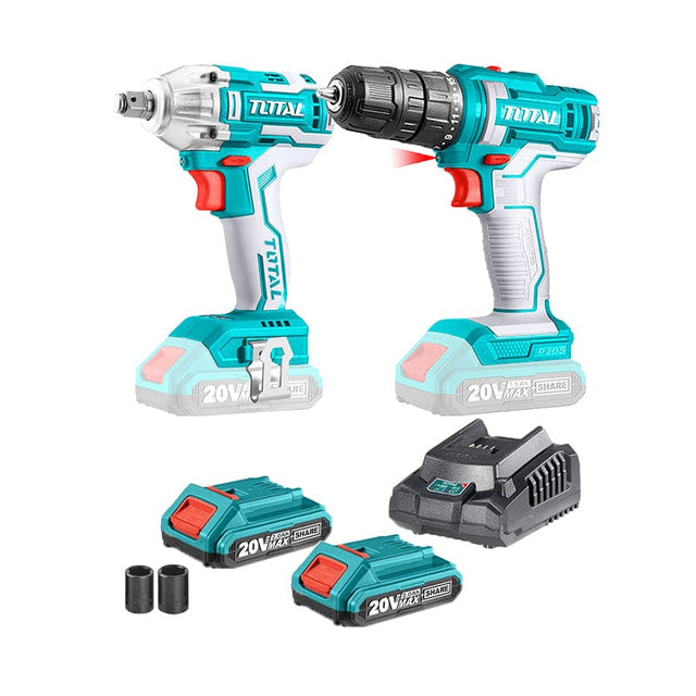 Total Drill Total Lithium-Ion 20V Cordless Impact Wrench & Drill Combo Kit - TOSLI230702