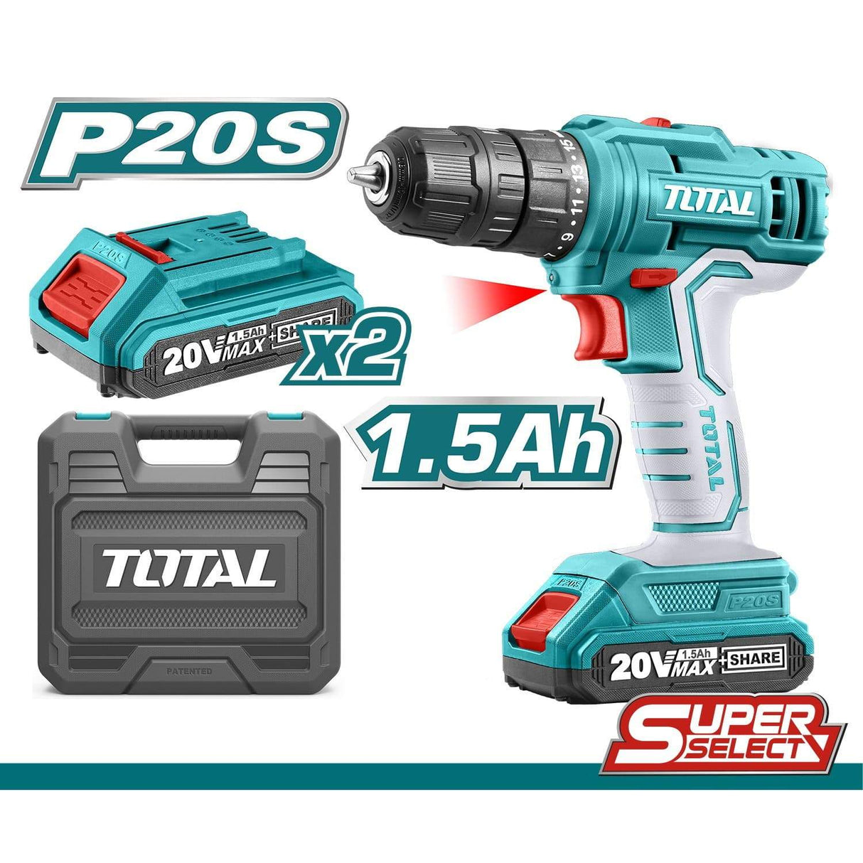 Total Drill Total Lithium-Ion Cordless Drill 20V with Two Batteries - TDLI20012