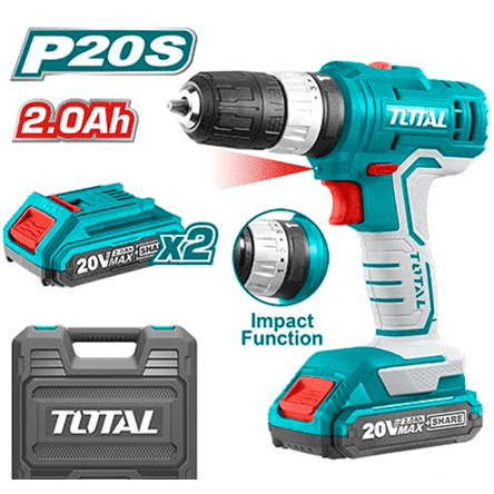 Total Drill Total Lithium-Ion Impact Cordless Drill 20V with Two Batteries - TIDLI20012