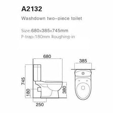 Tredex Toilet & Urinal Tredex Two-piece Washdown Water Closet S-Trap 680 x 385 x 745mm - A2132