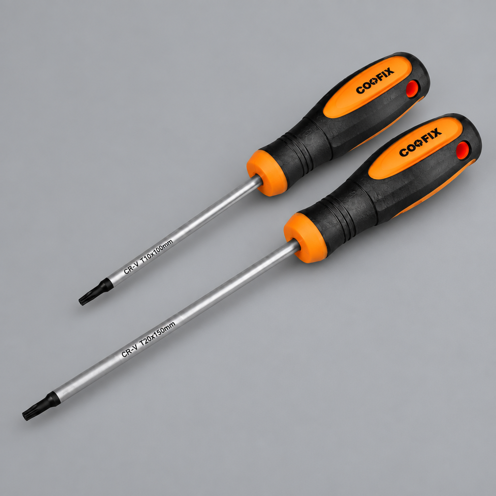Two-piece Coofix Torx screwdriver set on grey