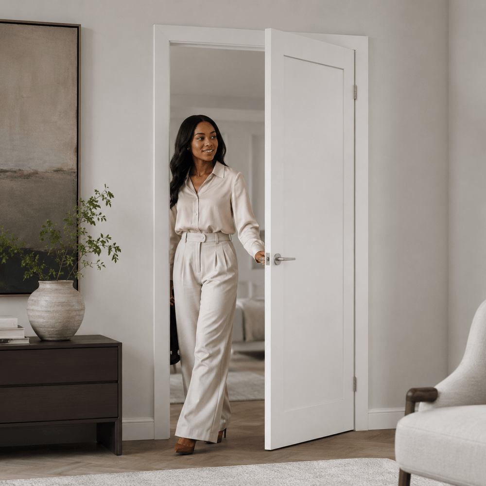 Unidoors Interior Doors Unidoors 7 ft Elegant PP-Coated Solid-Core Interior Door with Handle, Lock & 5 Keys - EL01