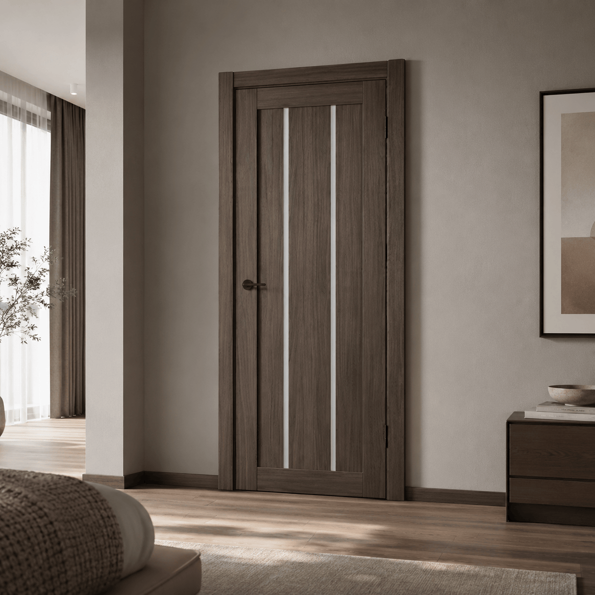 Unidoors Interior Doors Unidoors Elegant PP-Coated Glass-Insert Interior Door with Handle, Lock & 5 Keys 90 cm - EL02