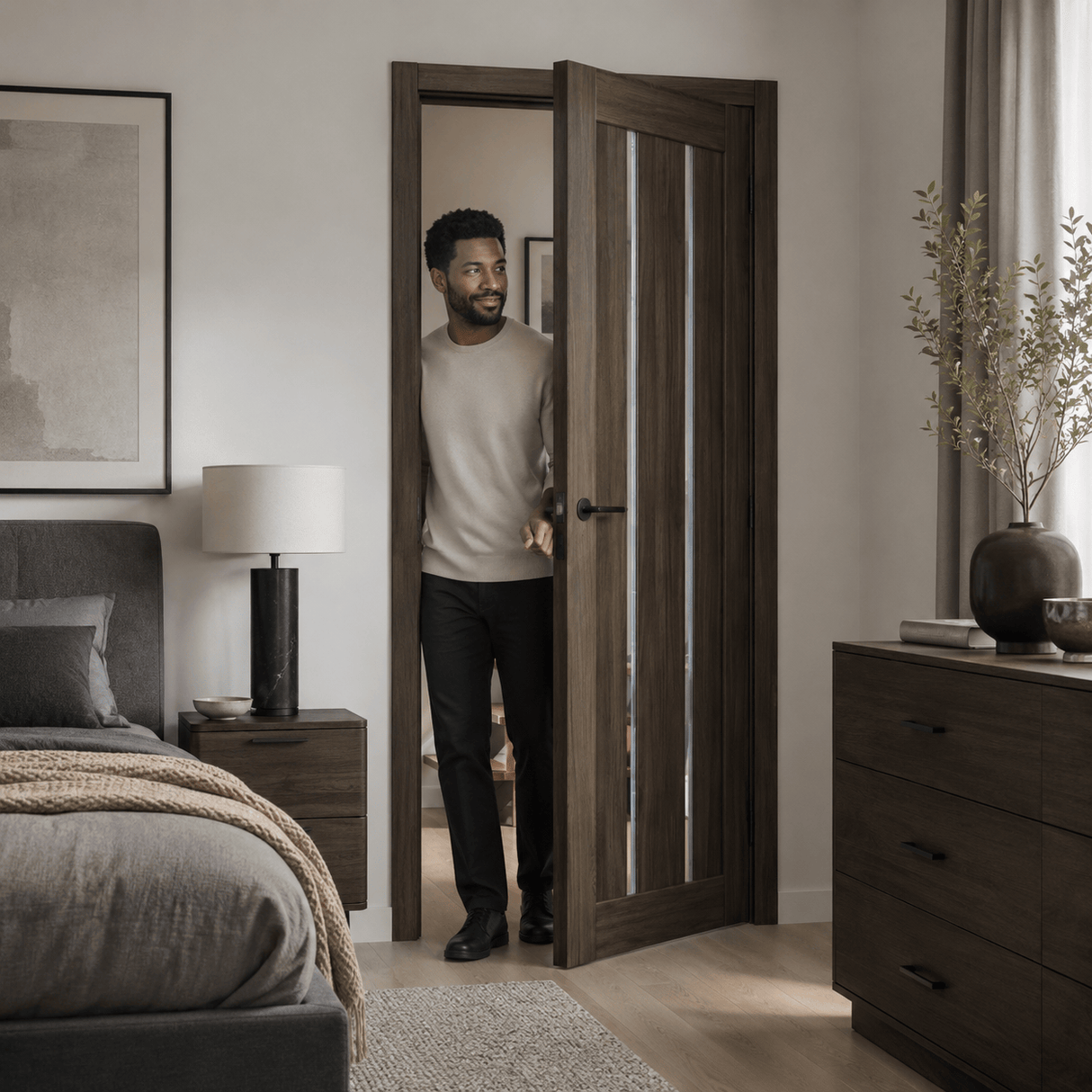 Unidoors Interior Doors Unidoors Elegant PP-Coated Glass-Insert Interior Door with Handle, Lock & 5 Keys 90 cm - EL02