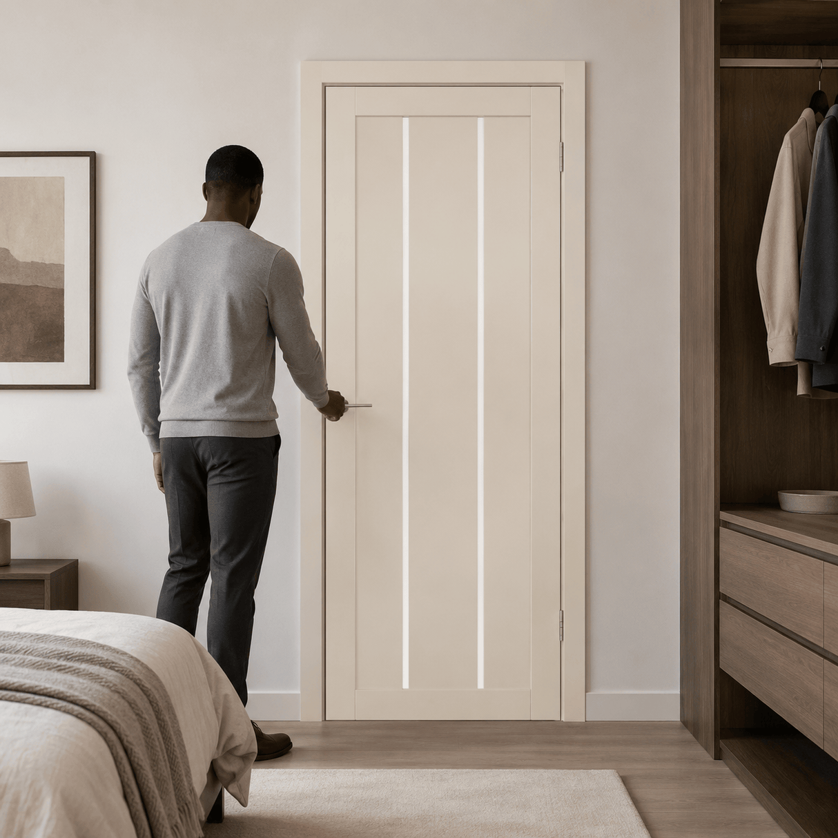 Unidoors Interior Doors Unidoors Elegant PP-Coated Glass-Insert Interior Door with Handle, Lock & 5 Keys 90 cm - EL02
