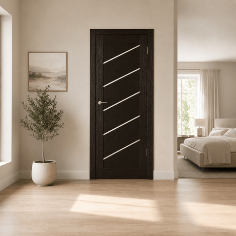 Unidoors Interior Doors Unidoors Modern Diagonal Glass-Stripe Interior Door with Handle, Lock & 5 Keys - MD03