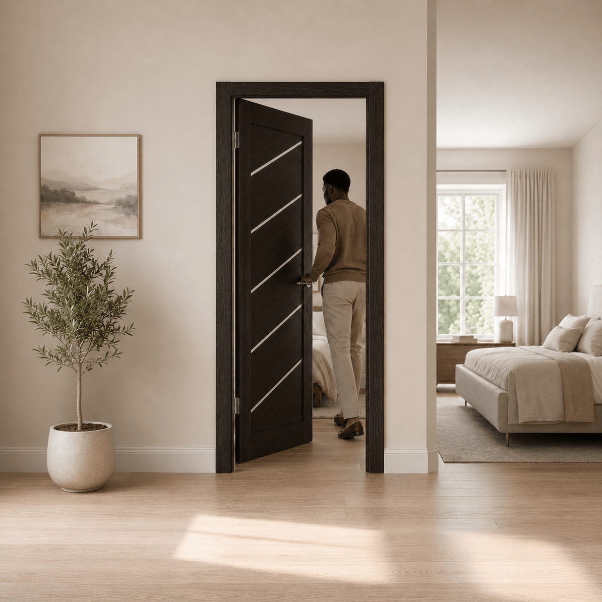 Unidoors Interior Doors Unidoors Modern Diagonal Glass-Stripe Interior Door with Handle, Lock & 5 Keys - MD03