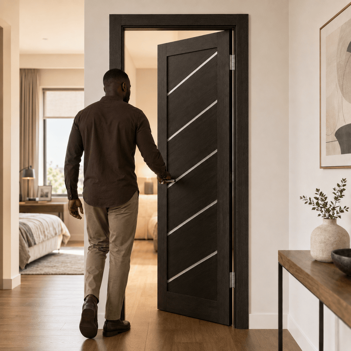 Unidoors Interior Doors Unidoors Modern Diagonal Glass-Stripe Interior Door with Handle, Lock & 5 Keys - MD03