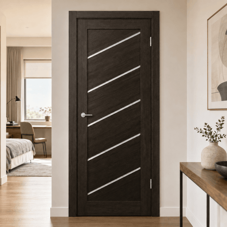 Unidoors Interior Doors Unidoors Modern Diagonal Glass-Stripe Interior Door with Handle, Lock & 5 Keys - MD03
