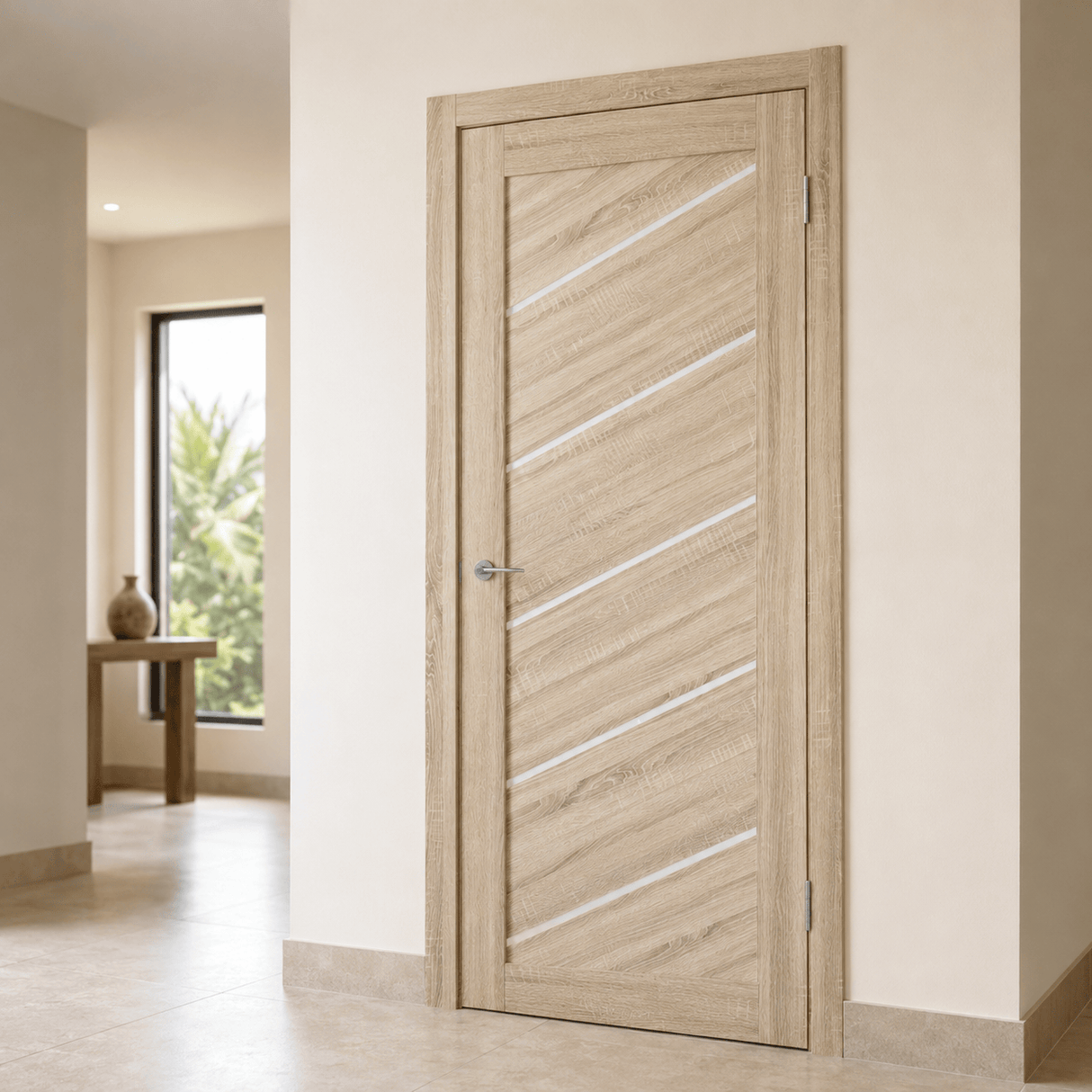 Unidoors Interior Doors Unidoors Modern Diagonal Glass-Stripe Interior Door with Handle, Lock & 5 Keys - MD03