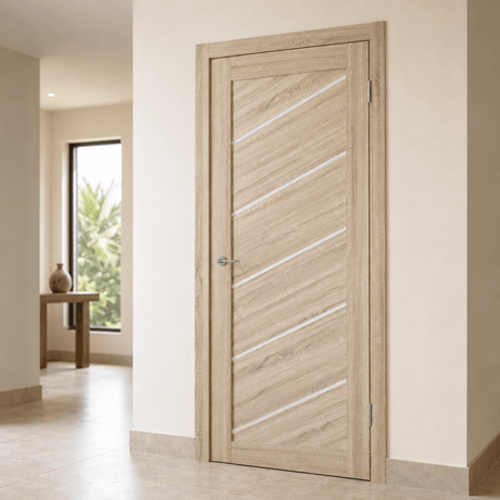 Unidoors Interior Doors Unidoors Modern Diagonal Glass-Stripe Interior Door with Handle, Lock & 5 Keys - MD03