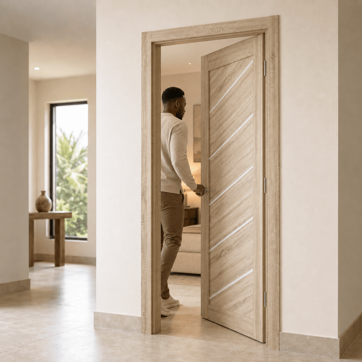 Unidoors Interior Doors Unidoors Modern Diagonal Glass-Stripe Interior Door with Handle, Lock & 5 Keys - MD03