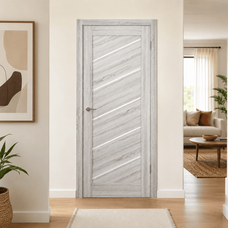 Unidoors Interior Doors Unidoors Modern Diagonal Glass-Stripe Interior Door with Handle, Lock & 5 Keys - MD03