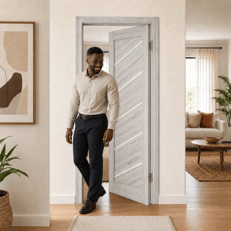 Unidoors Interior Doors Unidoors Modern Diagonal Glass-Stripe Interior Door with Handle, Lock & 5 Keys - MD03