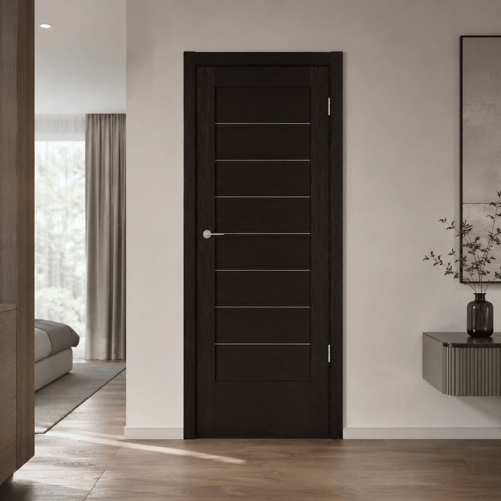 Unidoors Interior Doors Unidoors Modern Slim Horizontal Glass-Line Interior Door with Handle, Lock & 5 Keys - MD01