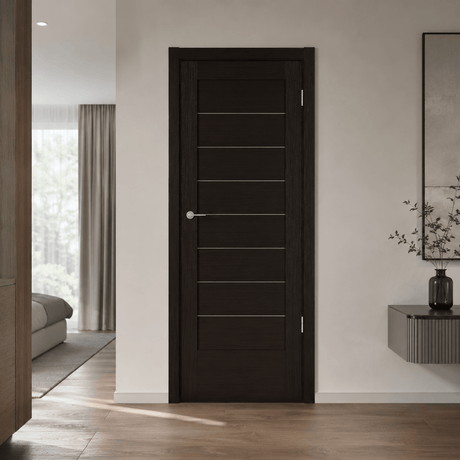 Unidoors Interior Doors Unidoors Modern Slim Horizontal Glass-Line Interior Door with Handle, Lock & 5 Keys - MD01
