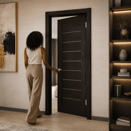 Unidoors Interior Doors Unidoors Modern Slim Horizontal Glass-Line Interior Door with Handle, Lock & 5 Keys - MD01