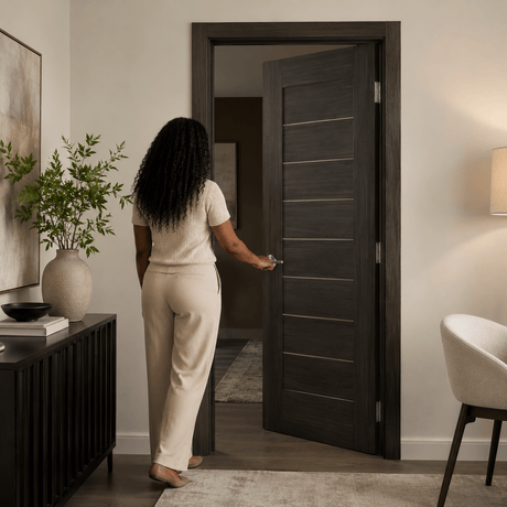 Unidoors Interior Doors Unidoors Modern Slim Horizontal Glass-Line Interior Door with Handle, Lock & 5 Keys - MD01