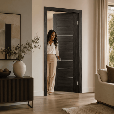 Unidoors Interior Doors Unidoors Modern Slim Horizontal Glass-Line Interior Door with Handle, Lock & 5 Keys - MD01