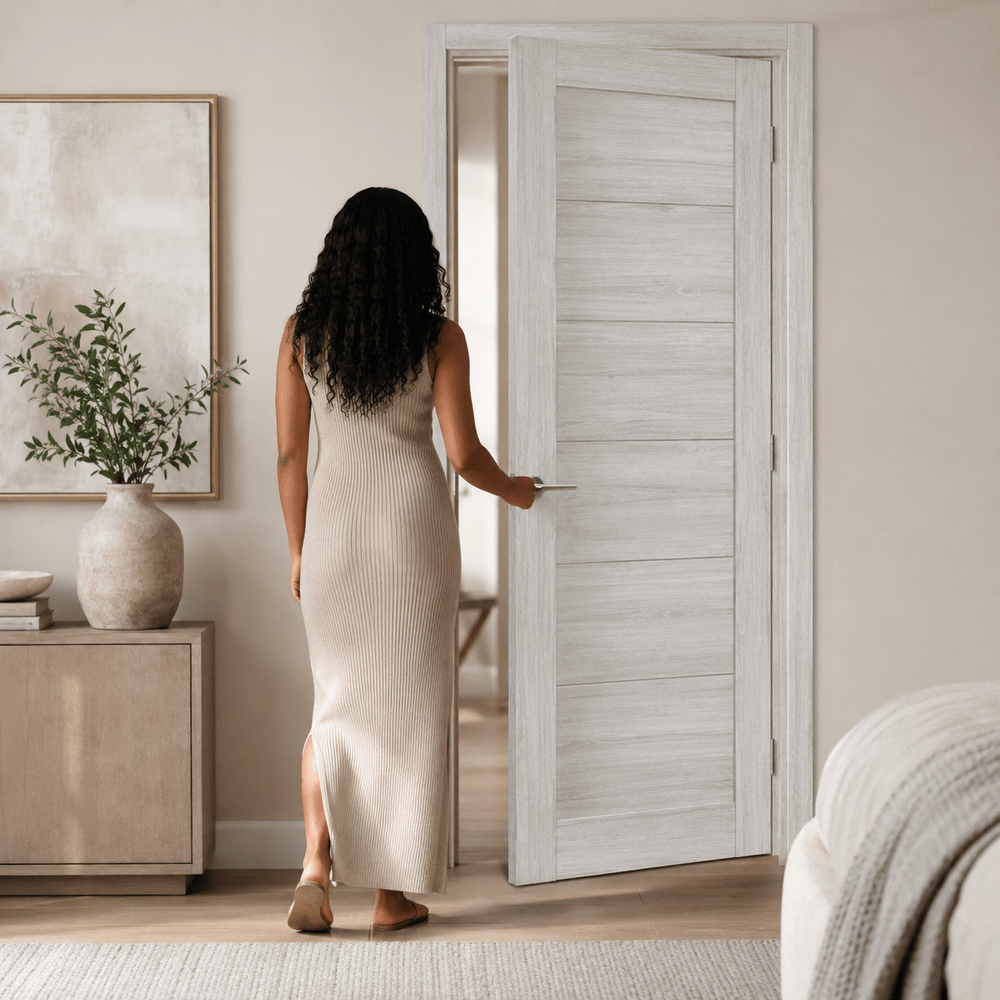 Unidoors Interior Doors Unidoors Modern Slim Horizontal Glass-Line Interior Door with Handle, Lock & 5 Keys - MD01