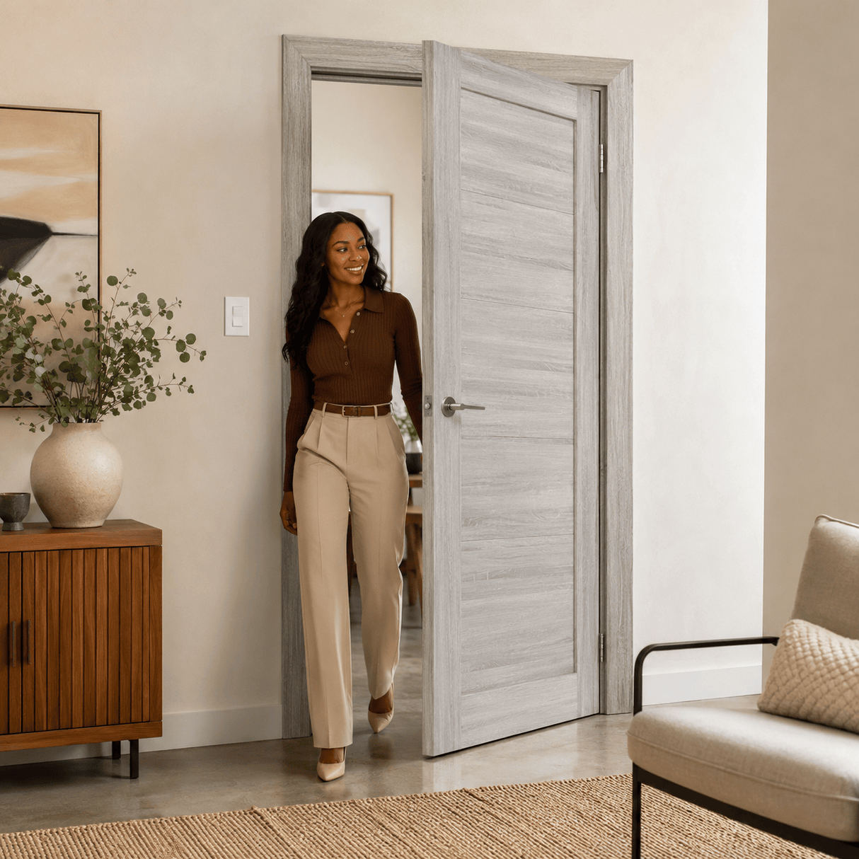 Unidoors Interior Doors Unidoors Modern Slim Horizontal Glass-Line Interior Door with Handle, Lock & 5 Keys - MD01