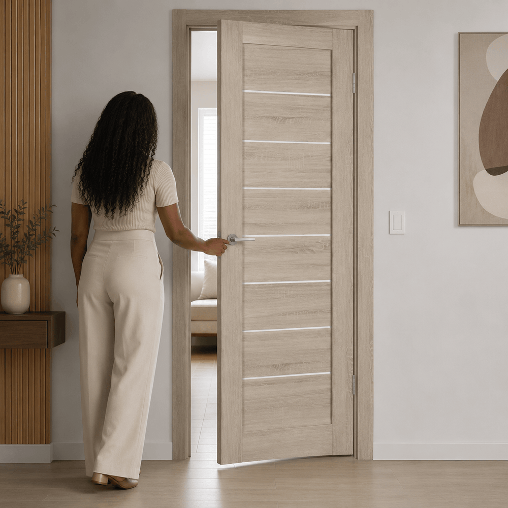 Unidoors Interior Doors Unidoors Modern Slim Horizontal Glass-Line Interior Door with Handle, Lock & 5 Keys - MD01