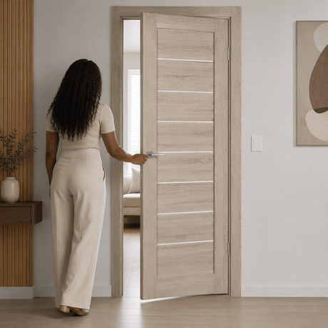 Unidoors Interior Doors Unidoors Modern Slim Horizontal Glass-Line Interior Door with Handle, Lock & 5 Keys - MD01