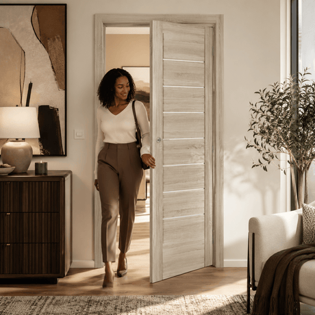 Unidoors Interior Doors Unidoors Modern Slim Horizontal Glass-Line Interior Door with Handle, Lock & 5 Keys - MD01