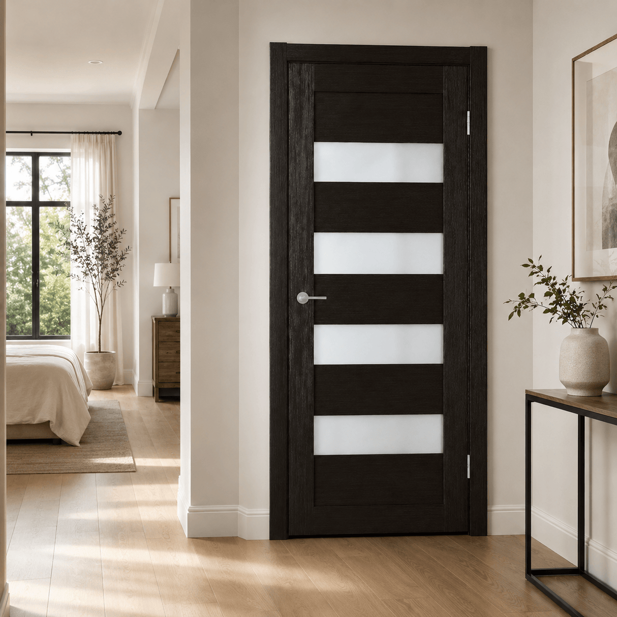 Unidoors Interior Doors Unidoors Modern Wide Horizontal Glass-Band Interior Door with Handle, Lock & 5 Keys - MD02